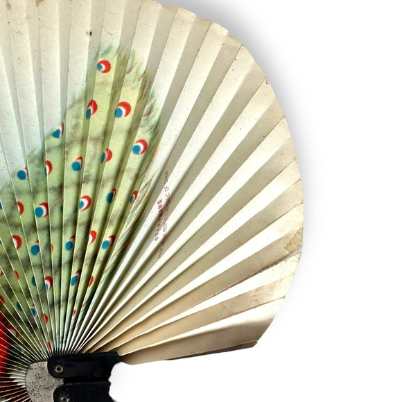 Vintage Asian Hand Fan 10 Inch Republic Of China Foldable Birds Peacocks - Picture 12 of 16